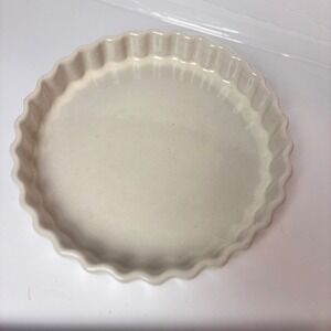 Cream Ceramic Fluted Tart Dish Round 9.5" Scalloped Quiche Pan Manmouth Pottery